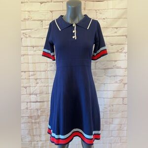Navy Blue Polo Dress with Red and White Accents